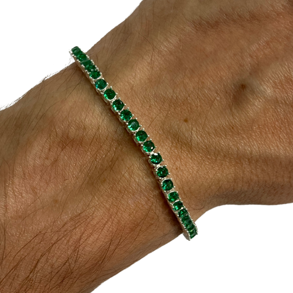 Pulseira Riviera Prata Verde Esmeralda